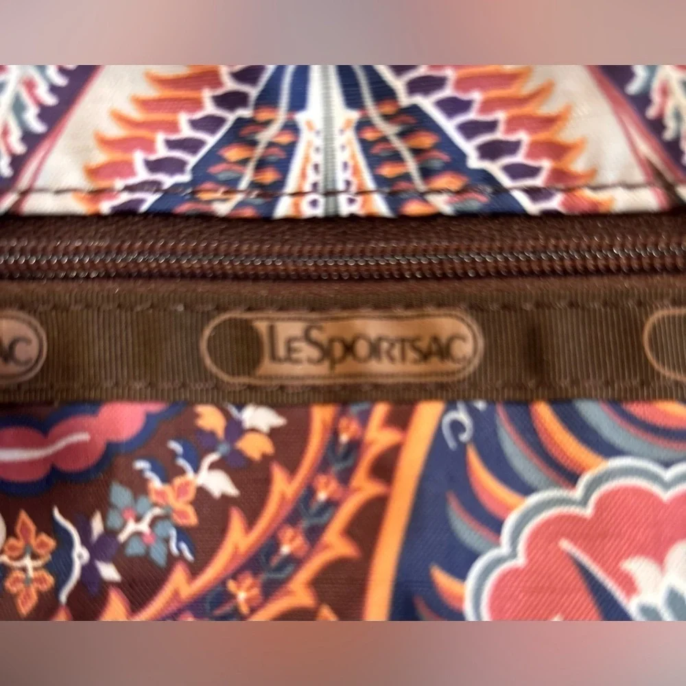 LeSportsac | Fantazmic Floral Brown paisley print zippered pouch, bag.